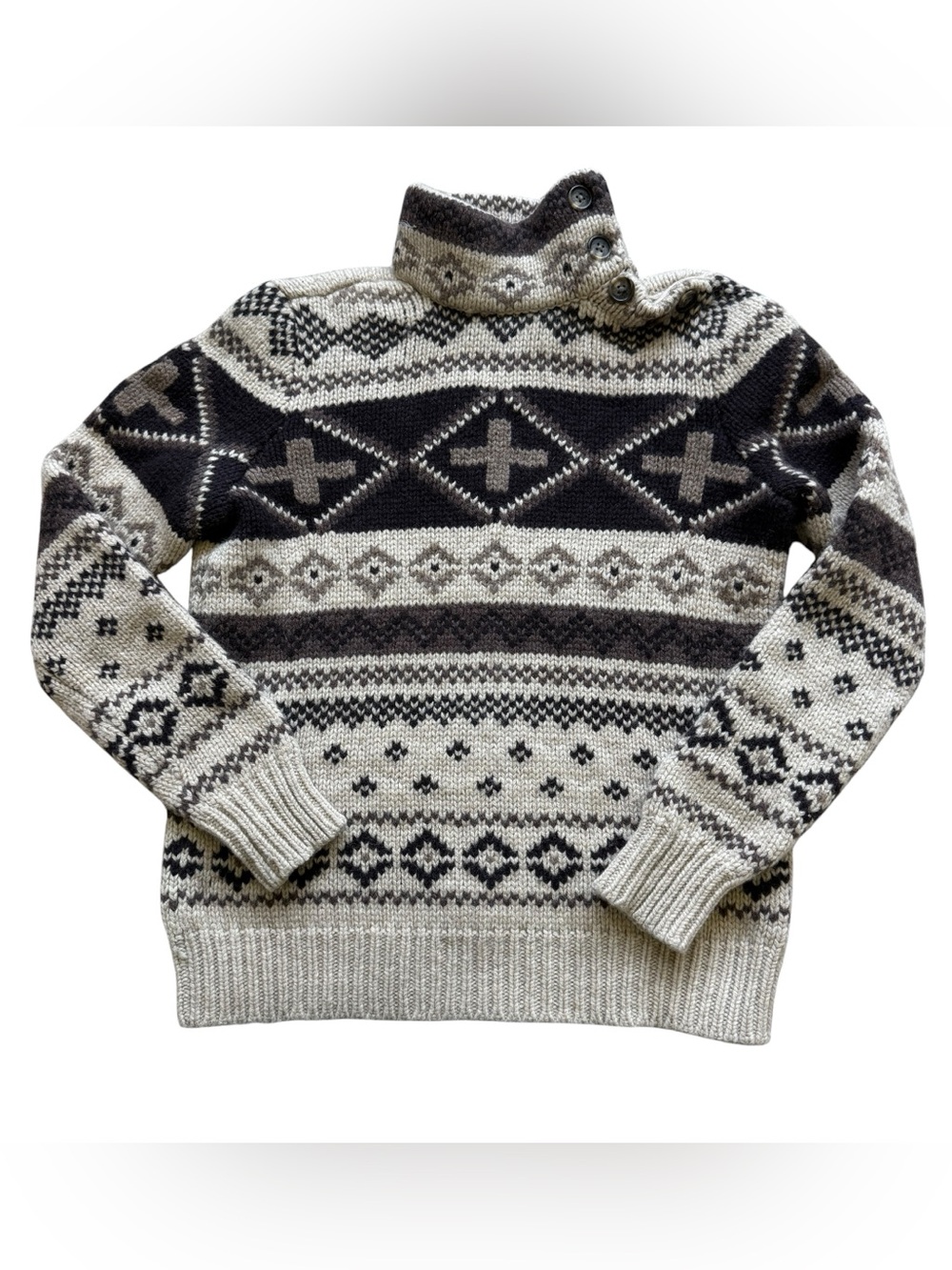 Vintage Lauren Ralph Lauren Lambswool Fair Isle Nordic Mock Neck Ski Sweater P/S